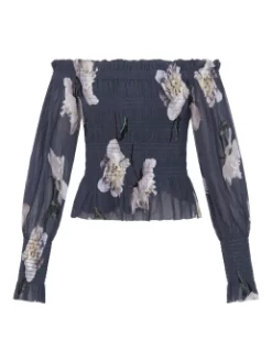 ALL SAINTS ΕΜΠΡΙΜΕ OFF-SHOULDER ΜΠΛΟΥΖΑ Γκρι -Γυναικεια Ρουχα Κατάστημα 01 18