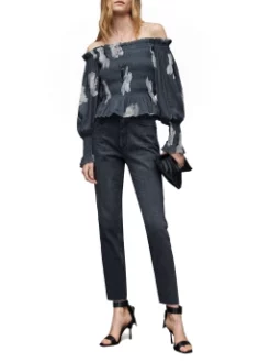 ALL SAINTS ΕΜΠΡΙΜΕ OFF-SHOULDER ΜΠΛΟΥΖΑ Γκρι -Γυναικεια Ρουχα Κατάστημα 02 15