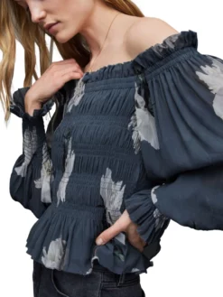 ALL SAINTS ΕΜΠΡΙΜΕ OFF-SHOULDER ΜΠΛΟΥΖΑ Γκρι -Γυναικεια Ρουχα Κατάστημα 03 10