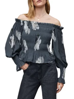ALL SAINTS ΕΜΠΡΙΜΕ OFF-SHOULDER ΜΠΛΟΥΖΑ Γκρι -Γυναικεια Ρουχα Κατάστημα 04 6