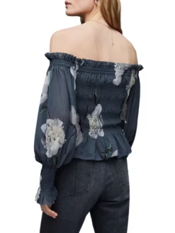 ALL SAINTS ΕΜΠΡΙΜΕ OFF-SHOULDER ΜΠΛΟΥΖΑ Γκρι -Γυναικεια Ρουχα Κατάστημα 05