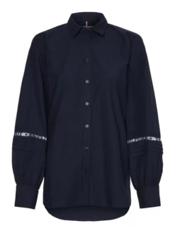 TOMMY HILFIGER ΠΟΥΚΑΜΙΣΟ ΜΕ ΦΟΥΣΚΩΤΑ ΜΑΝΙΚΙΑ Navy