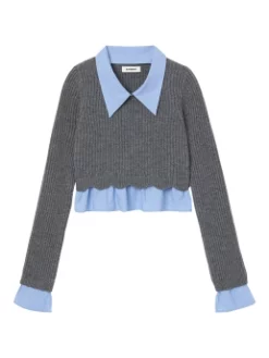 SANDRO ΚΟΝΤΟ ΠΛΕΚΤΟ ΠΟΥΛΟΒΕΡ Γκρι -Γυναικεια Ρουχα Κατάστημα 10 364