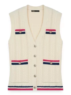 MAJE ΠΛΕΚΤΟ ΓΙΛΕΚΟ ΜΕ ΡΙΓΕΣ Εκρού