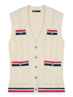 MAJE ΠΛΕΚΤΟ ΓΙΛΕΚΟ ΜΕ ΡΙΓΕΣ Εκρού -Γυναικεια Ρουχα Κατάστημα 10 475