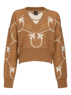 PINKO CROPPED ΠΟΥΛΟΒΕΡ ΜΕ ΜΟΝΟΓΡΑΜΜΑ Μπεζ