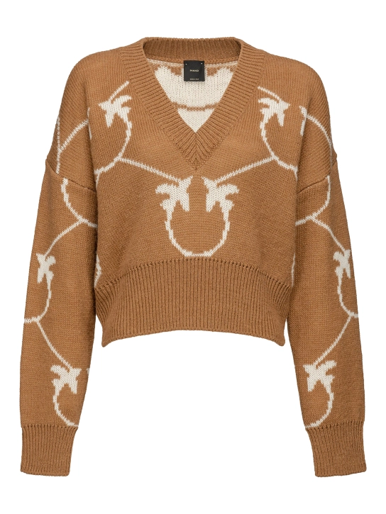 PINKO CROPPED ΠΟΥΛΟΒΕΡ ΜΕ ΜΟΝΟΓΡΑΜΜΑ Μπεζ 1 PINKO CROPPED ΠΟΥΛΟΒΕΡ ΜΕ ΜΟΝΟΓΡΑΜΜΑ Μπεζ