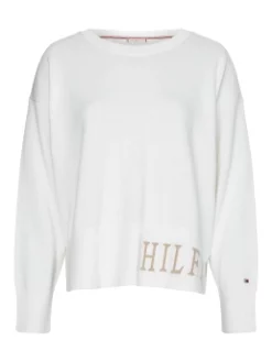 TOMMY HILFIGER ΠΟΥΛΟΒΕΡ ΜΕ ΛΟΓΟΤΥΠΟ Λευκό -Γυναικεια Ρουχα Κατάστημα 10 561