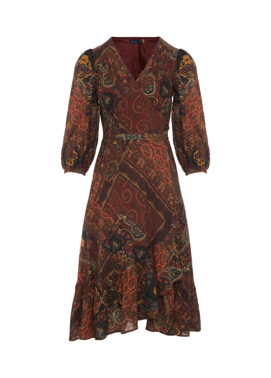 POLO RALPH LAUREN ΜΙΝΤΙ WRAP DRESS Καφέ 1 POLO RALPH LAUREN ΜΙΝΤΙ WRAP DRESS Καφέ