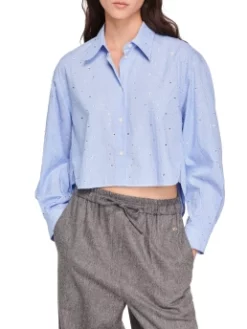 SANDRO ΡΙΓΕ ΠΟΥΚΑΜΙΣΟ Μπλε -Γυναικεια Ρουχα Κατάστημα 20 199