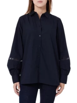 TOMMY HILFIGER ΠΟΥΚΑΜΙΣΟ ΜΕ ΦΟΥΣΚΩΤΑ ΜΑΝΙΚΙΑ Navy -Γυναικεια Ρουχα Κατάστημα 20 215