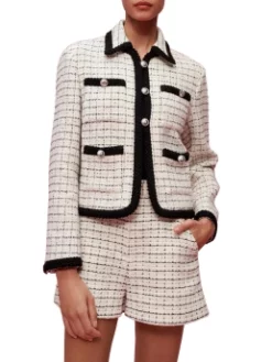 MAJE ΚΑΡΟ TWEED ΣΑΚΑΚΙ Λευκό -Γυναικεια Ρουχα Κατάστημα 20 253