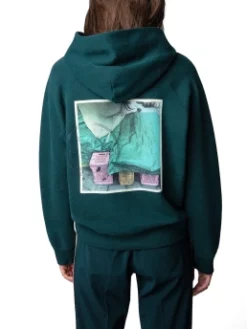 ZADIG & VOLTAIRE ΦΟΥΤΕΡ ΜΠΛΟΥΖΑ ΜΕ ΚΟΥΚΟΥΛΑ ΚΑΙ ΣΧΕΔΙΟ Πετρόλ -Γυναικεια Ρουχα Κατάστημα 20 365