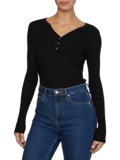 TOMMY HILFIGER ΜΠΛΟΥΖΑ ΜΕ ΚΟΥΜΠΙΑ Μαύρο -Γυναικεια Ρουχα Κατάστημα 20 375