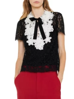 RED VALENTINO ΜΠΛΟΥΖΑ ΑΠΟ ΔΑΝΤΕΛΑ Μαύρο -Γυναικεια Ρουχα Κατάστημα 20 415