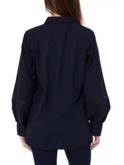 TOMMY HILFIGER ΠΟΥΚΑΜΙΣΟ ΜΕ ΦΟΥΣΚΩΤΑ ΜΑΝΙΚΙΑ Navy -Γυναικεια Ρουχα Κατάστημα 30 208