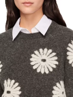 SANDRO ΠΛΕΚΤΟ FLORAL ΠΟΥΛΟΒΕΡ Γκρι -Γυναικεια Ρουχα Κατάστημα 40 191