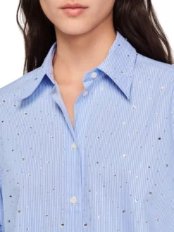 SANDRO ΡΙΓΕ ΠΟΥΚΑΜΙΣΟ Μπλε -Γυναικεια Ρουχα Κατάστημα 50 18